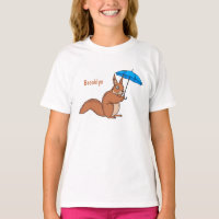 Cute red squirrel with umbrella cartoon