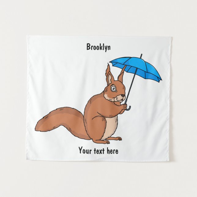 Cute red squirrel with umbrella cartoon tapestry (Front (Horizontal))