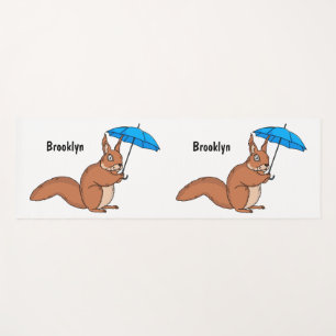 Cute red squirrel with umbrella cartoon yoga mat