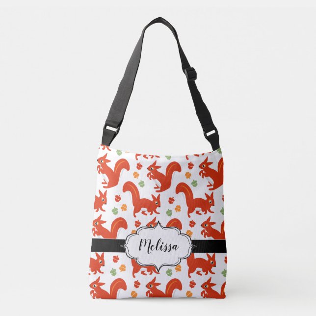 Cute Red Squirrels and Acorns Crossbody Bag (Front)