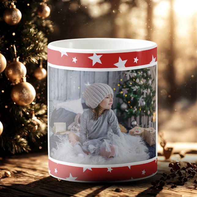 Cute Red Star Pattern Photo Christmas Coffee Mug (Creator Uploaded)