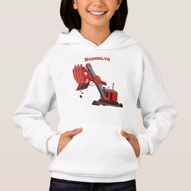 Cute red steam shovel digger cartoon illustration (Front)