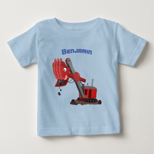 Cute red steam shovel digger cartoon illustration baby T-Shirt (Front)