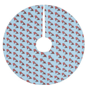 Cute red steam shovel digger cartoon illustration brushed polyester tree skirt