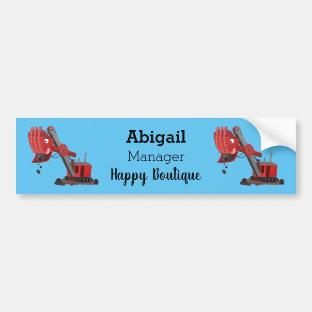 Cute red steam shovel digger cartoon illustration bumper sticker (Front)