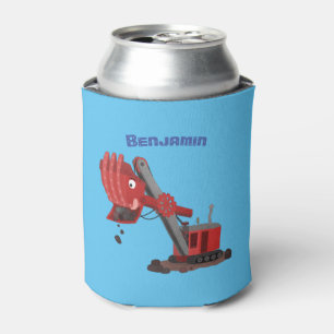 Cute red steam shovel digger cartoon illustration can cooler