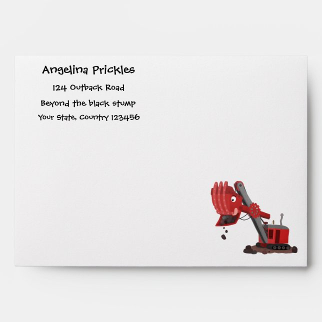 Cute red steam shovel digger cartoon illustration envelope (Front)