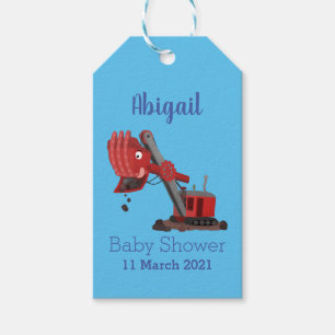 Cute red steam shovel digger cartoon illustration gift tags
