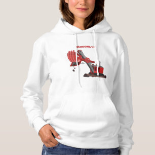 Cute red steam shovel digger cartoon illustration hoodie