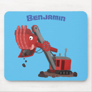 Cute red steam shovel digger cartoon illustration mouse pad