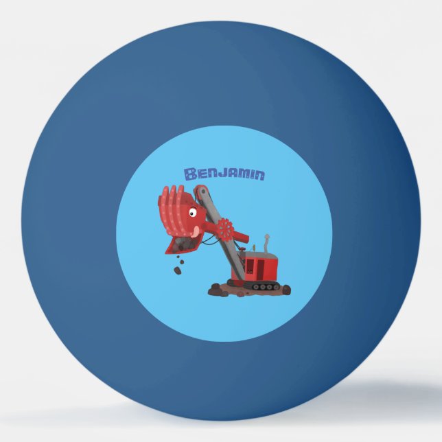 Cute red steam shovel digger cartoon illustration ping pong ball (Front)