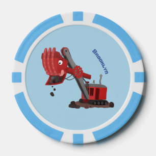 Cute red steam shovel digger cartoon illustration poker chips