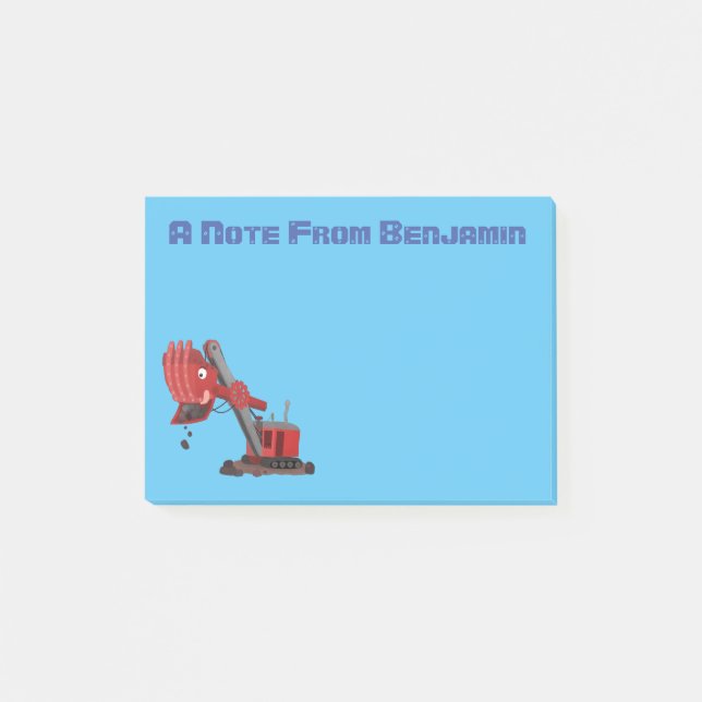 Cute red steam shovel digger cartoon illustration post-it notes (Front)