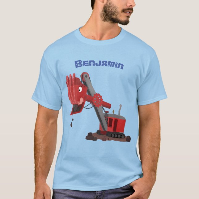 Cute red steam shovel digger cartoon illustration T-Shirt (Front)