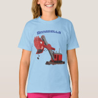 Cute red steam shovel digger cartoon illustration