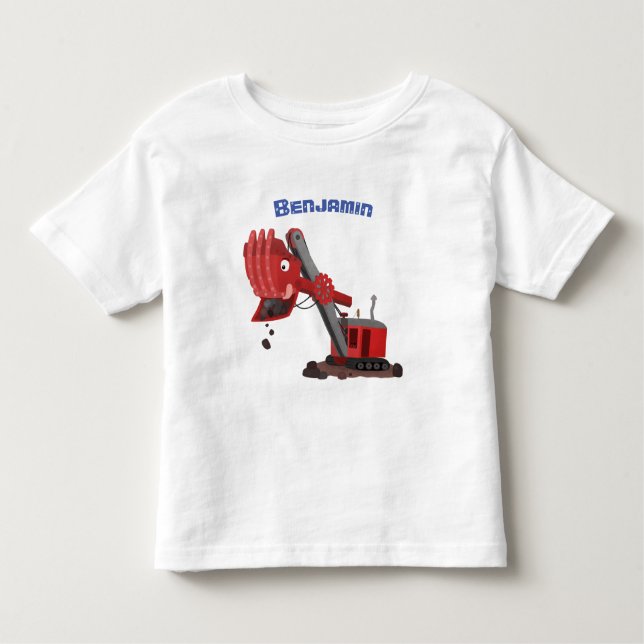 Cute red steam shovel digger cartoon illustration toddler T-Shirt (Front)