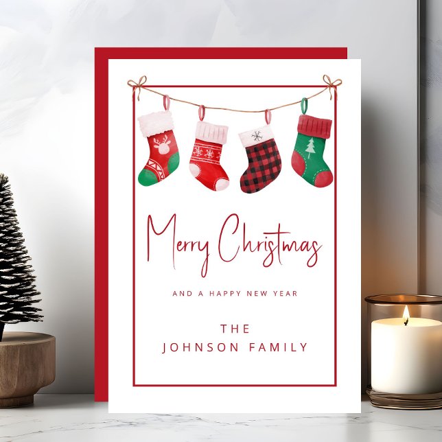 Cute Red Stockings Merry Christmas Holiday Card (Cute Red Stockings Merry Christmas Holiday Card)