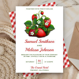 Cute Red Strawberries Bouquet Wedding Invitation