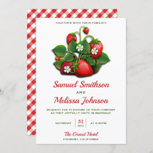 Cute Red Strawberries Bouquet Wedding Invitation