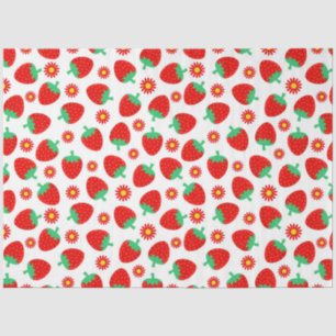 Cute Red Strawberries & Flowers on White Tissue Paper
