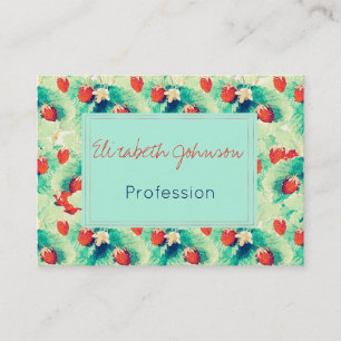 Cute Red Strawberries & Foliage Watercolor Paint Business Card