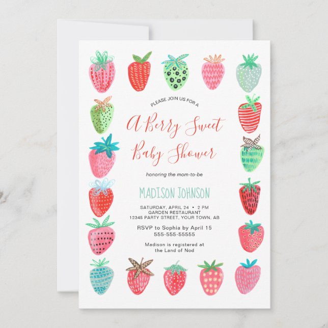 Cute Red Strawberry baby shower budget invitation (Front)