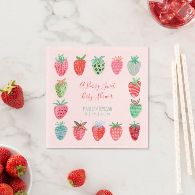 Cute Red Strawberry berry sweet Baby Shower  Napkin (Insitu)