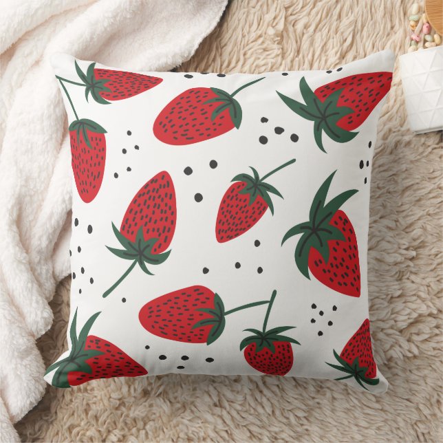 Cute Red Strawberry Fruit Pattern Cushion (Blanket)