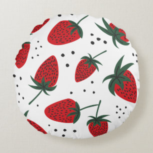 Cute Red Strawberry Fruit Pattern Round Cushion