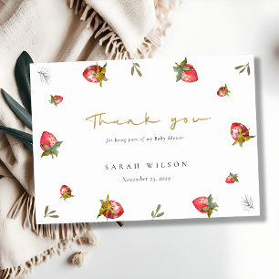 Cute Red Strawberry Leafy Botanical Baby Shower Thank You Card