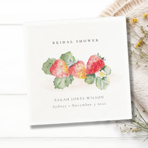 Cute Red Strawberry Leafy Foliage Bridal Shower Napkin