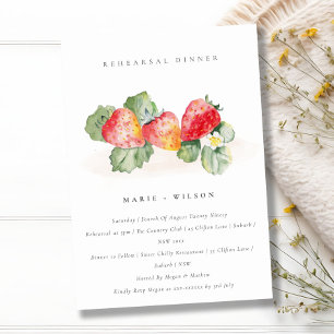 Cute Red Strawberry Leafy Foliage Rehearsal Dinner Invitation