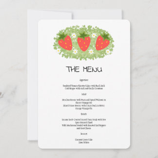 Cute Red Strawberry Leafy Wedding Menu Invitation