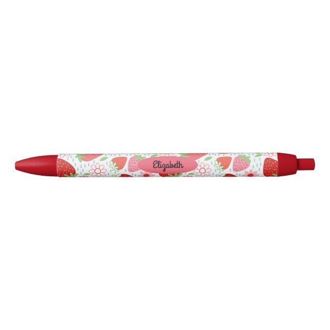 Cute Red Strawberry Pattern Black Ink Pen (Front)
