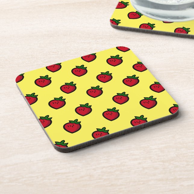 Cute Red Strawberry Pattern for Vegetarians Coaster (Left Side)