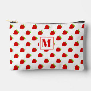 Cute Red Strawberry Pattern Monogrammed Accessory Pouch