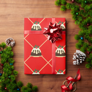 Cute Red Stripe Christmas Pudding Gift Wrapping Paper