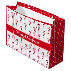 Cute Red Sweet Candy Canes Merry Christmas Large Gift Bag