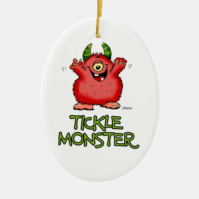 Cute red tickle Monster by send2smiles Ceramic Tree Decoration (Front)