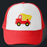 Cute red toy dump truck trucker hat for kids<br><div class="desc">Cute red toy dump truck trucker hat for kids. Funny gift idea for boys. Dumptruck illustration. Vector dumpster construction vehicle for children. Personalizable with name. Sweet gift idea for birthday party. Make one for son,  grandson,  grandchild,  brother etc.</div>