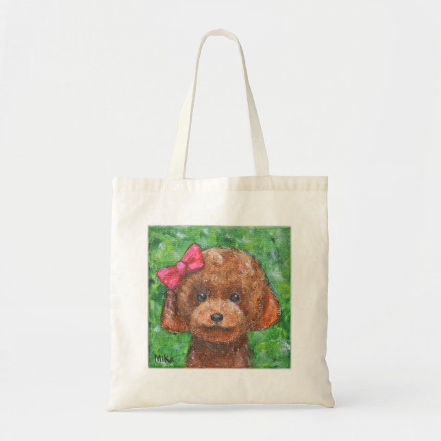 Cute Red Toy Poodle Adorable Golden Doodle Puppy Tote Bag (Front)