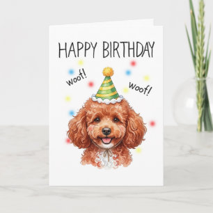 Cute Red Toy Poodle Doodle Easy Custom Birthday Card
