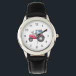 Cute Red Tractor Farm Watercolor Kids  Watch<br><div class="desc">Cute Red Tractor Farm Watercolor Kids Watch</div>