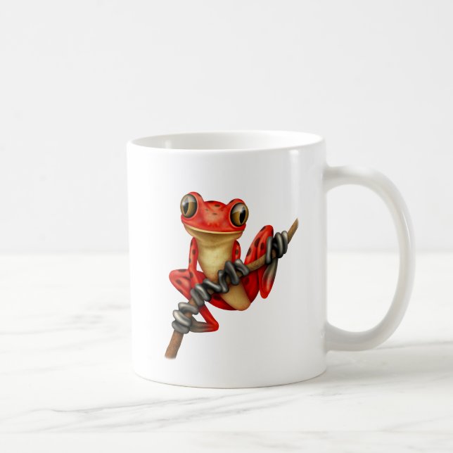 Cute Red Tree Frog on a Branch Coffee Mug (Right)