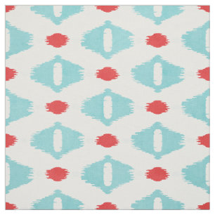 Cute red turquoise white ikat tribal patterns fabric