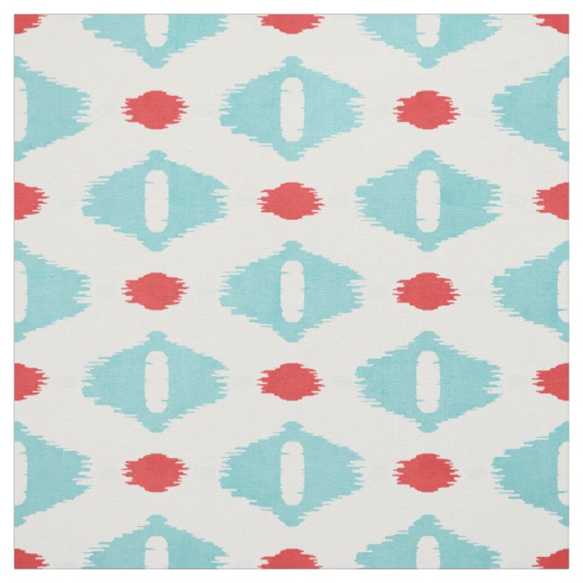 Cute red turquoise white ikat tribal patterns fabric (Swatch)