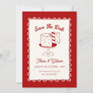 Cute red vintage cake coquette wedding save the date