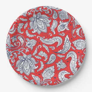 Cute red vintage flowers patterns paper plate