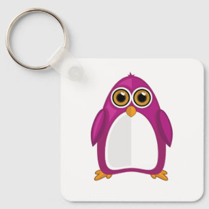 Cute Red Violet Penguin Kawaii Cartoon Big Eyes Key Ring