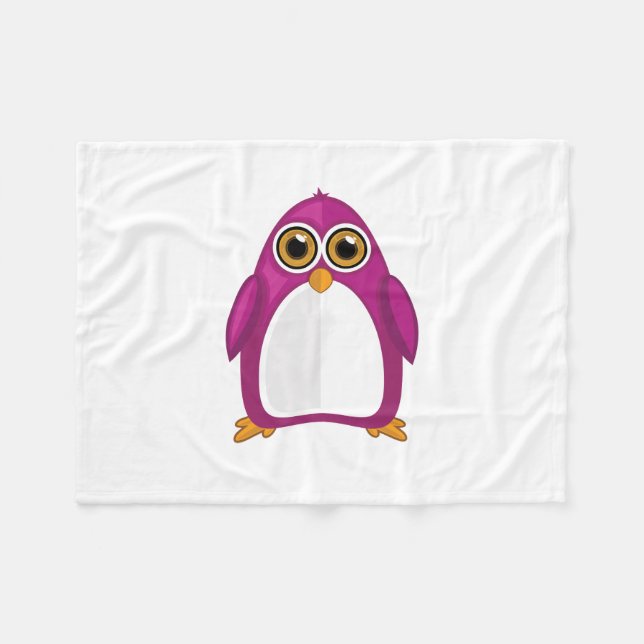 Cute Red Violet Penguin – Kawaii Cartoon Penguin Fleece Blanket (Front (Horizontal))